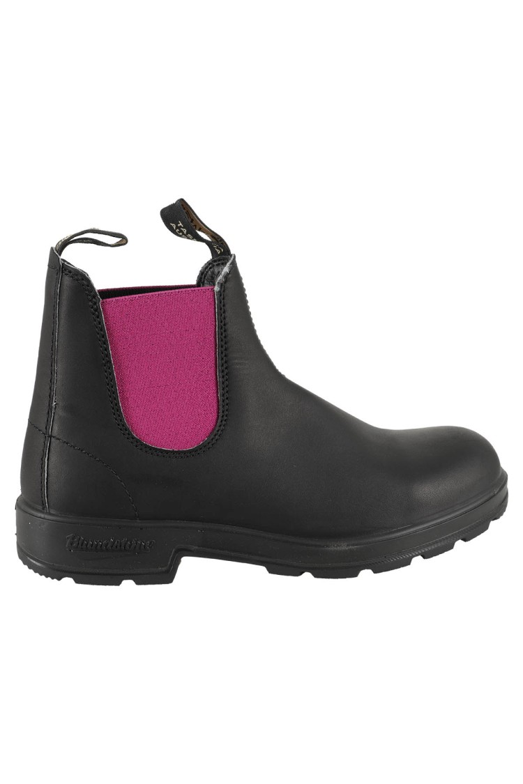 BLUNDSTONE BLUNDSTONE BLACK LEATHER BOOT WITH FUCHSIA ELASTIC PANELS