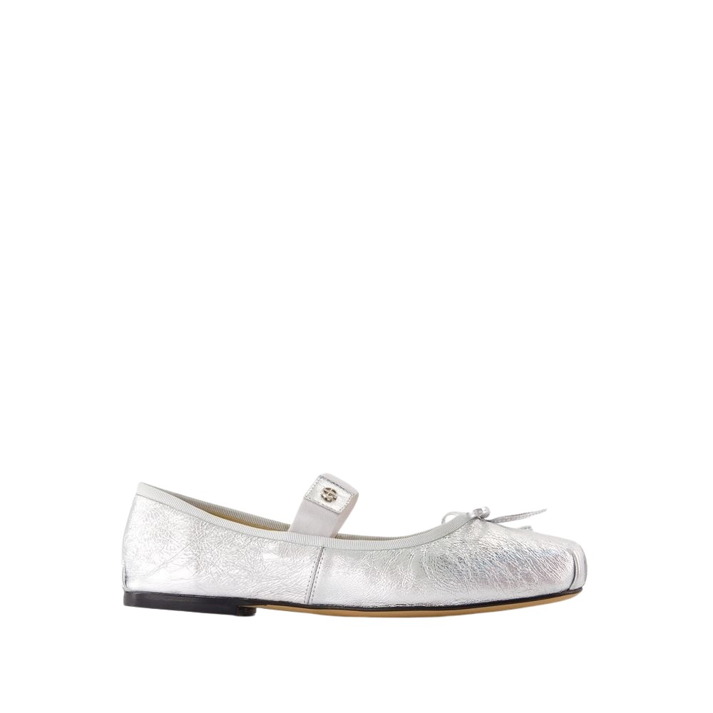 Shop Anine Bing Jolie Flat Shoes - Leather - Silver