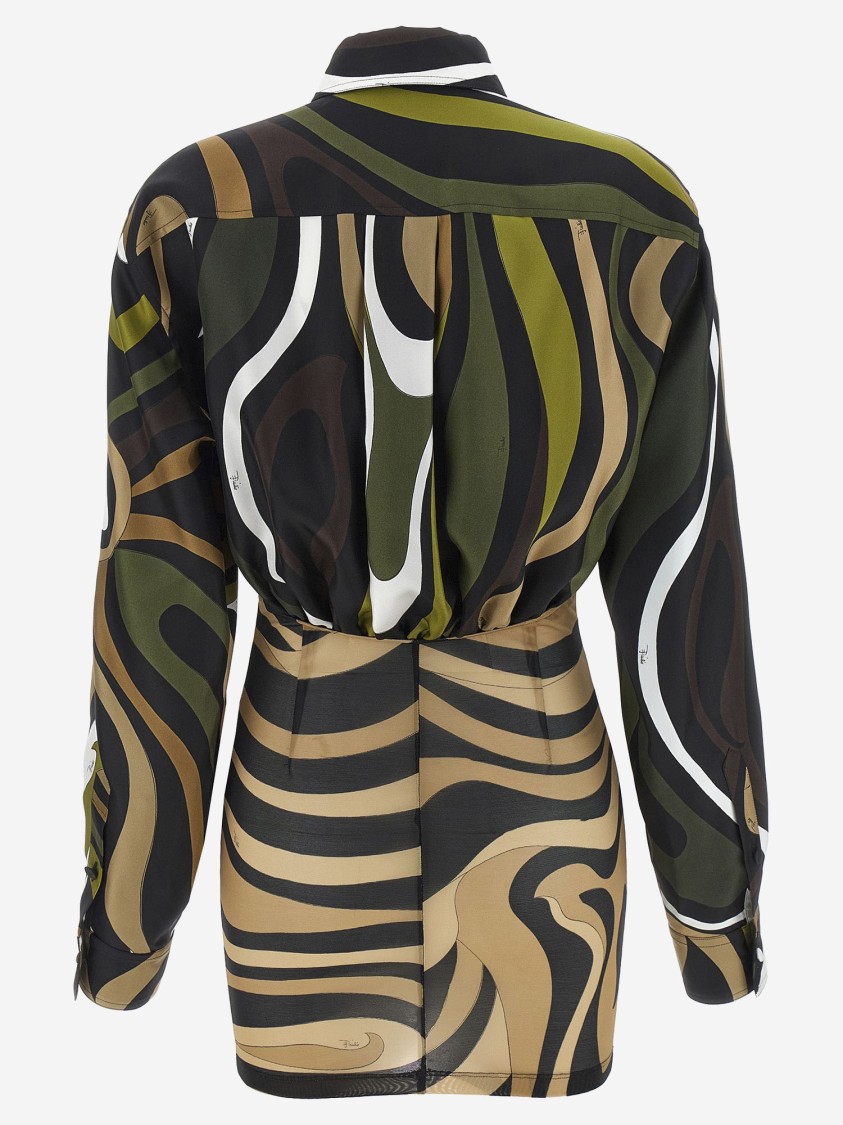 Emilio Pucci Printed Twill And Stretch Mesh Mini Dress