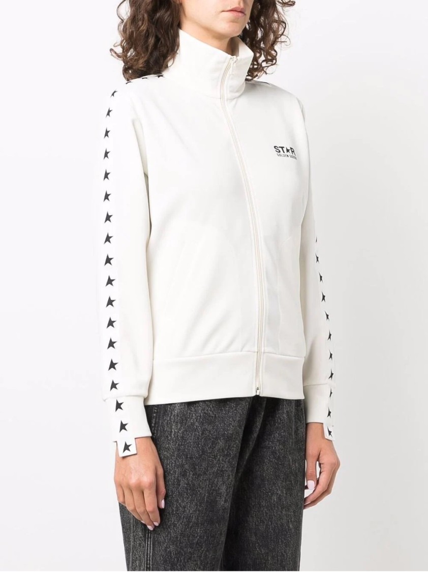 Golden Goose Zipped Sweatshirt With Grosgrain Strip And Stars Clothing In White