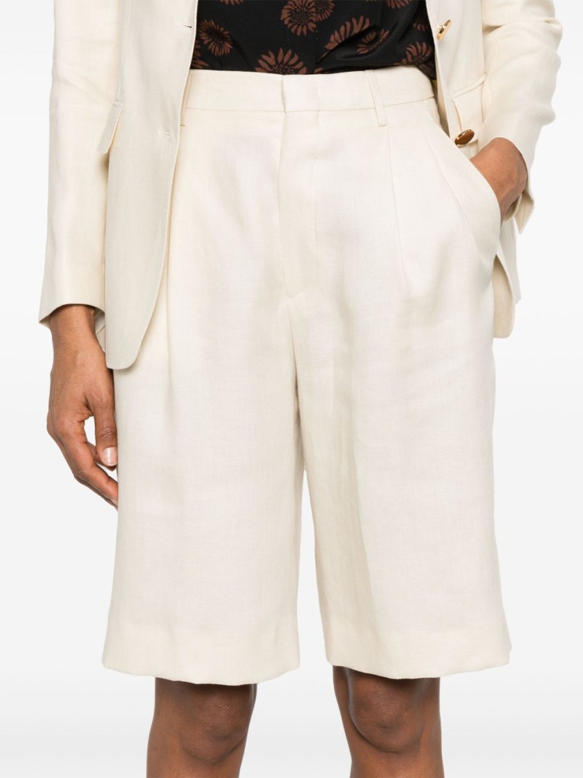 Tagliatore Tailored Beige Linen Shorts With Pleated Front In Neutrals