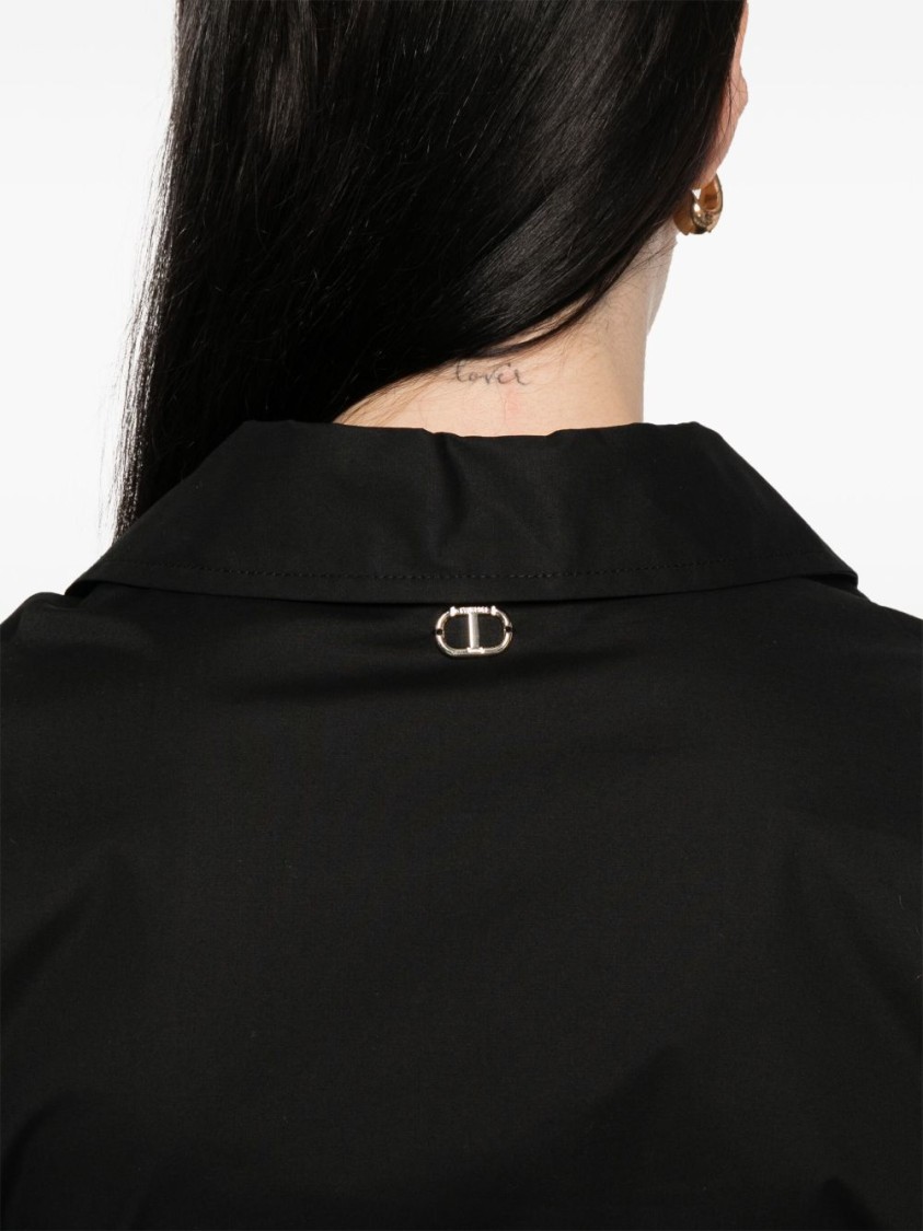 Twinset Twin-set Wrap-design Black Midi Dress With Tie Waist In Black