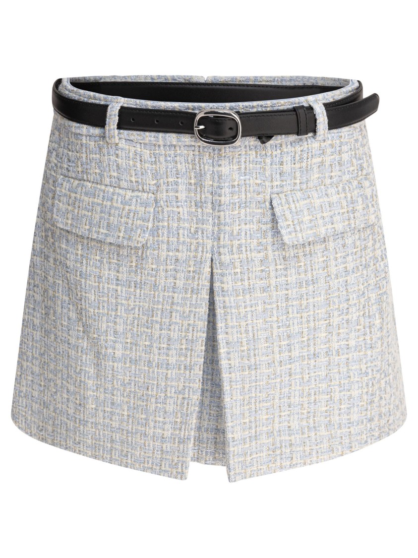 Self-portrait Textured Mini Skirt With Pleat Detail In White