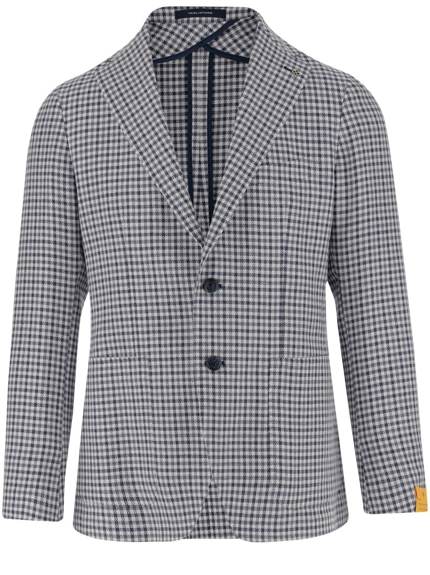 Tagliatore Linen Blend Single-breasted Jacket With Check Pattern In Grey