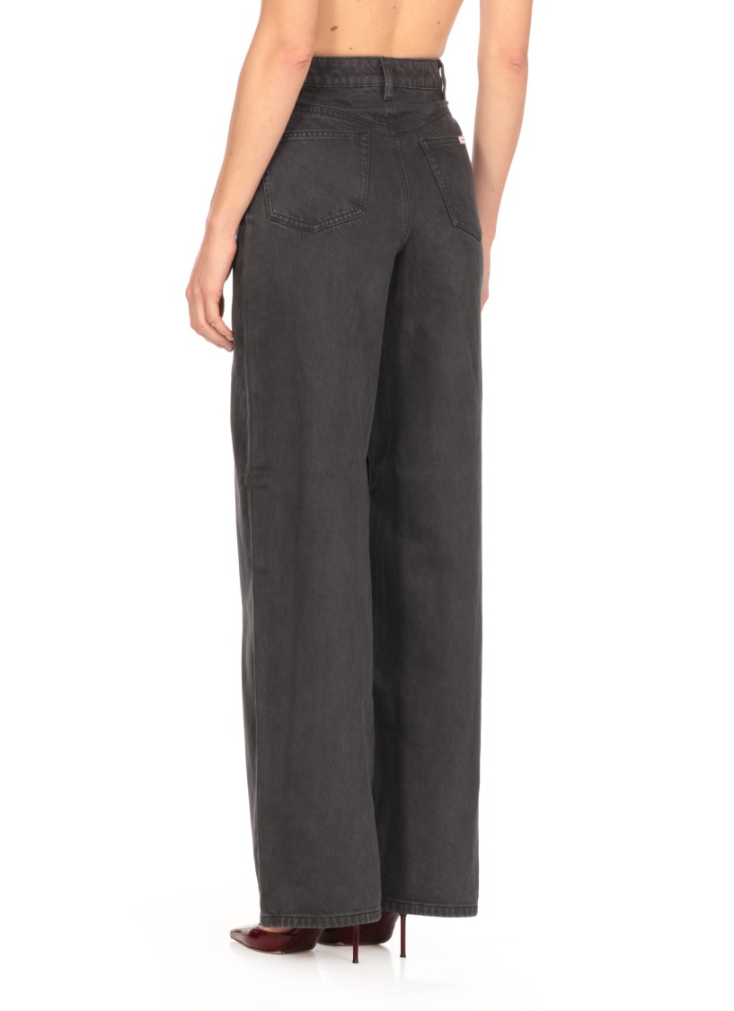 Self-portrait Wide-leg Palazzo Jeans In Grey