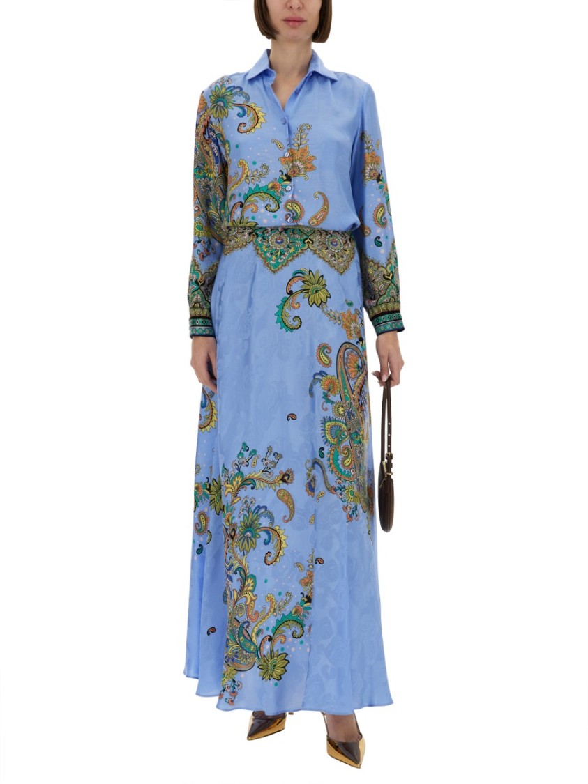 Etro All-over Signature Print Long-sleeved Shirt In Blue