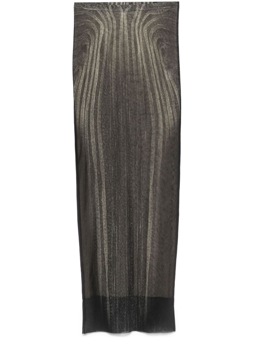 Jean Paul Gaultier Mesh Spiral Printed Long Skirt