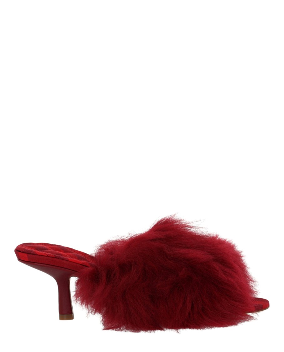 Burberry Minnie 65mm Heel Open-toe Shearling Sandals In Red