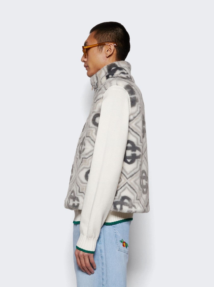 Casablanca Faux Fur Monogram Gilet White And Grey In Grey