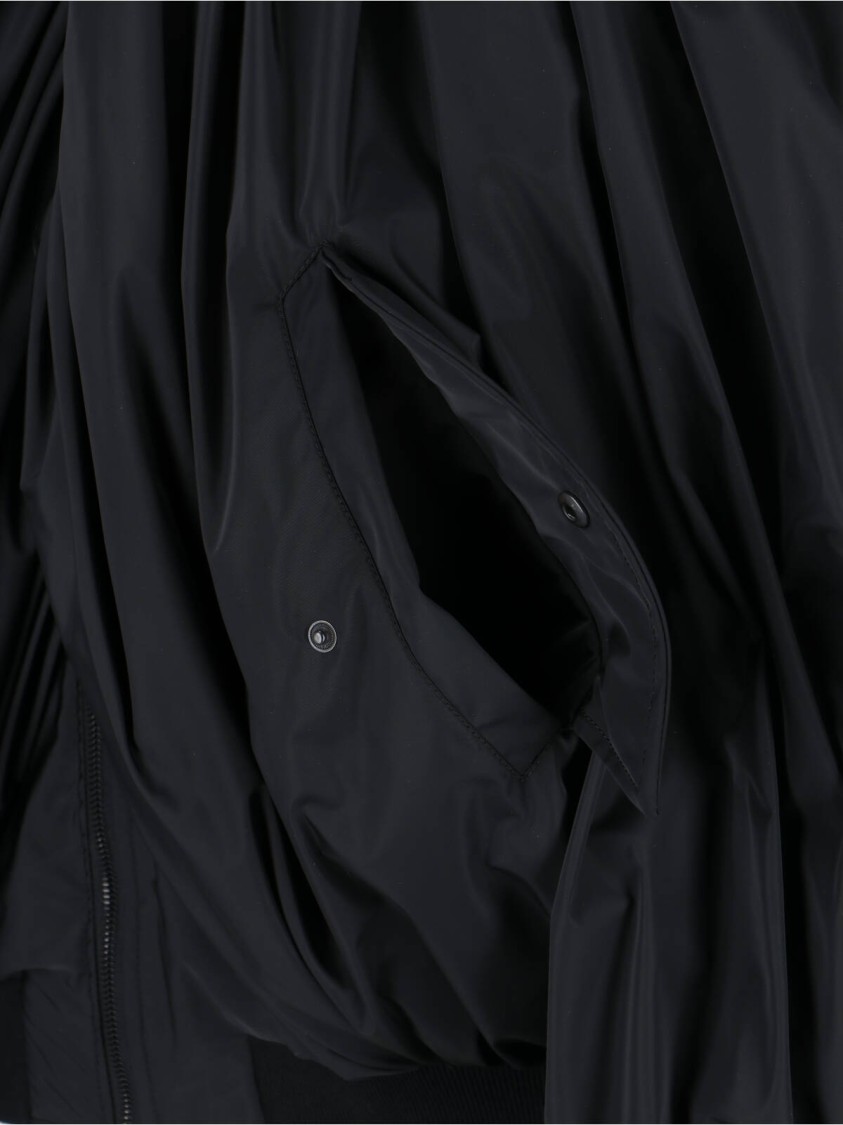 Balenciaga Black Bomber Draped Jacket With Elastic Rear Hem In Tech Fabric Woman In Black