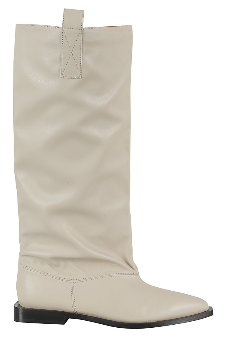 Ganni Beige Western Loose Flat Tubular Boots In Neutrals