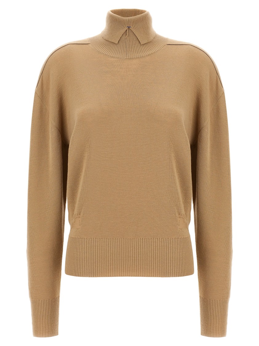 Burberry High-neck Wool Sweater With Logo Intarsia In Brown