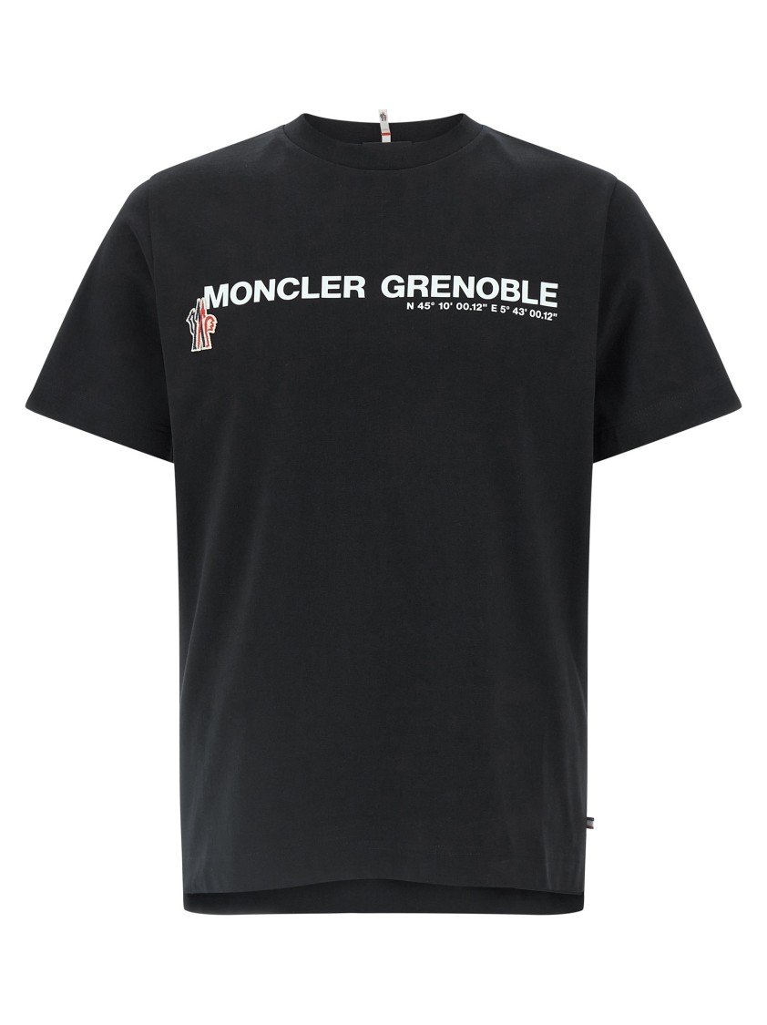 Moncler Grenoble Black Cotton Crewneck T-Shirt With Logo