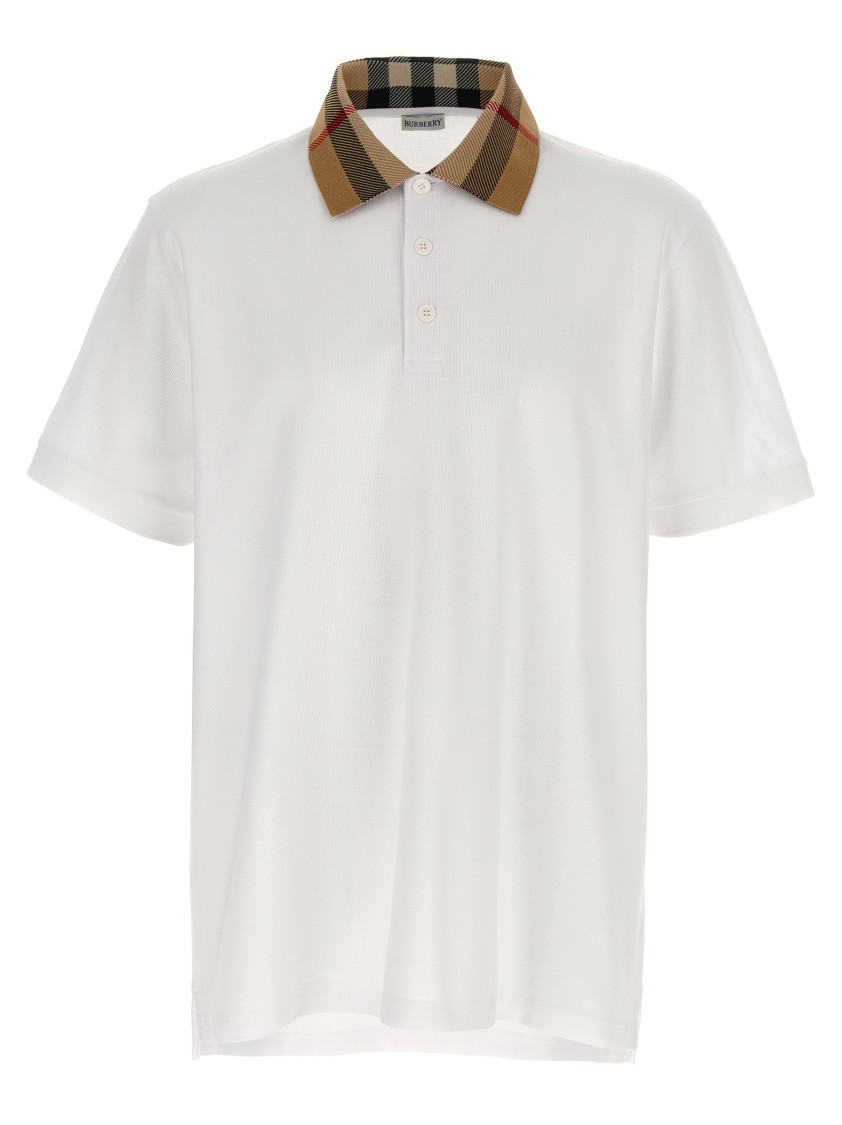 Burberry Check Collar Cody Polo Shirt In White