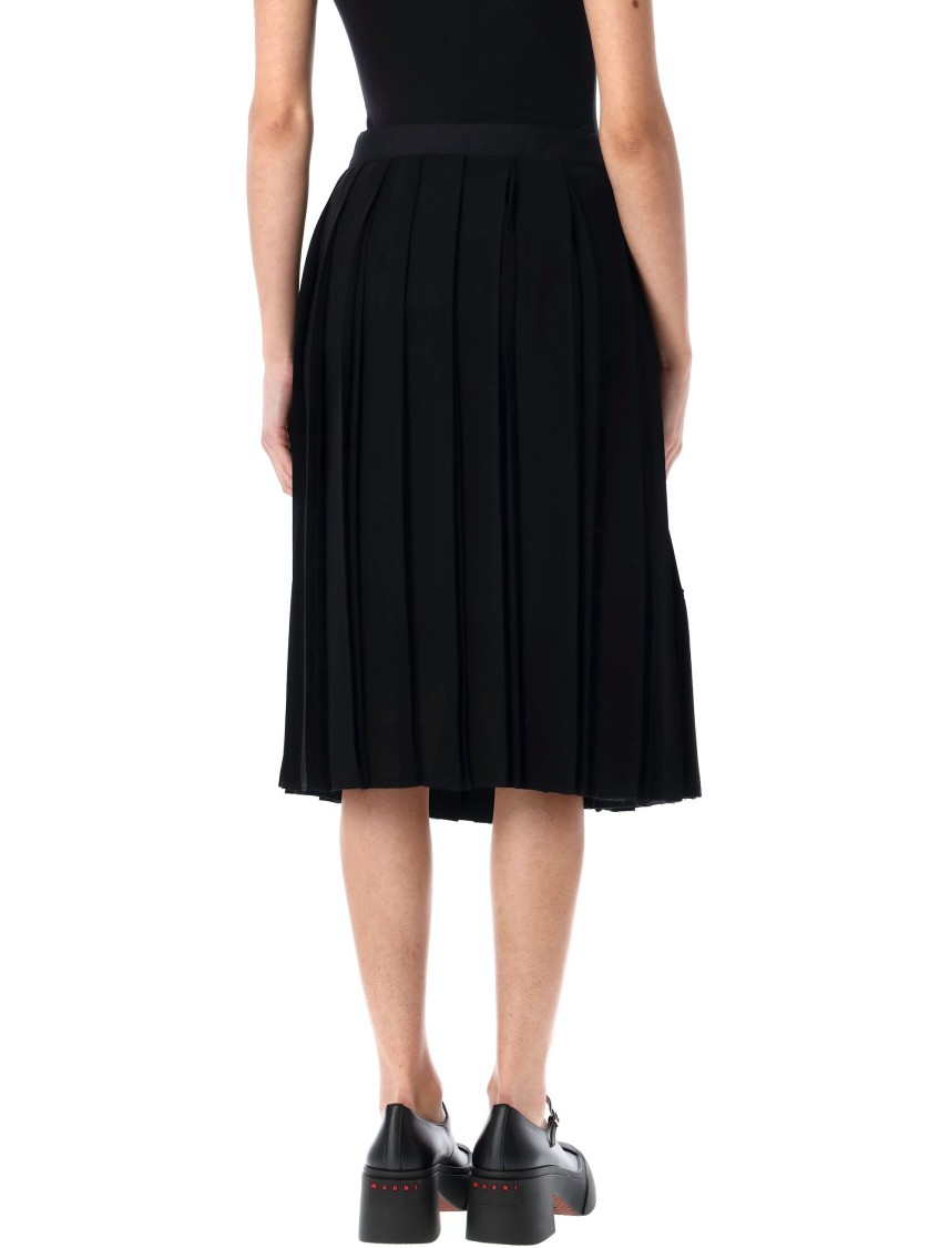 Shop Junya Watanabe Pleated Midi Skirt With Integrated Belt And Side Buckle
