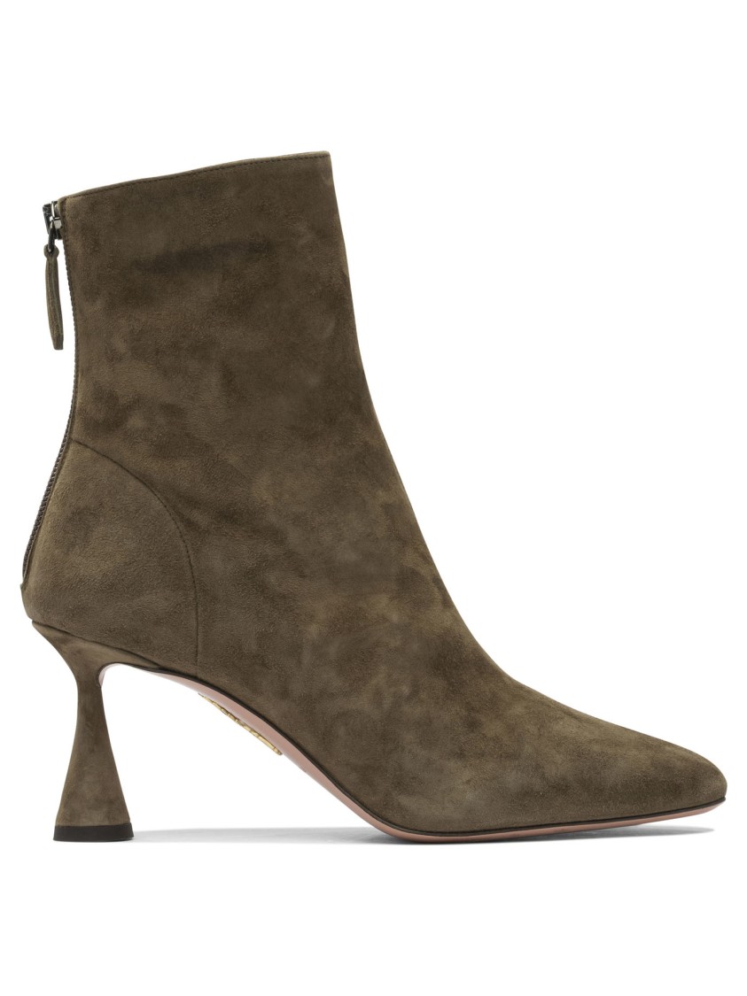 Aquazzura Pointed Toe Green Suede Ankle Boots In Brown
