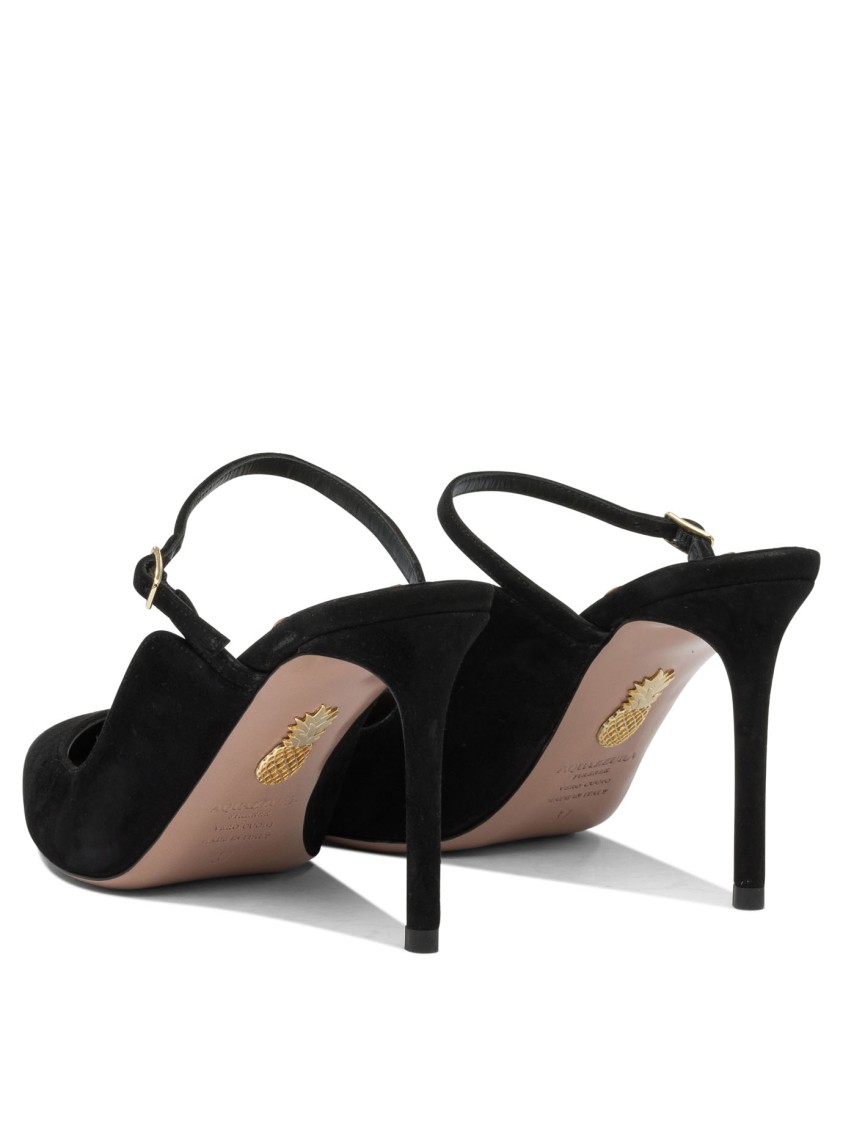 Aquazzura Pointed Toe Pumps With Ankle Strap In Black