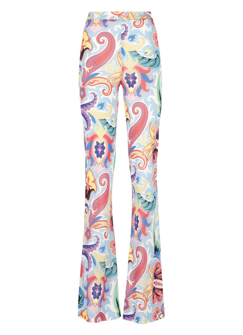 Etro Multicolor Floral Pattern Viscose Pants In Grey