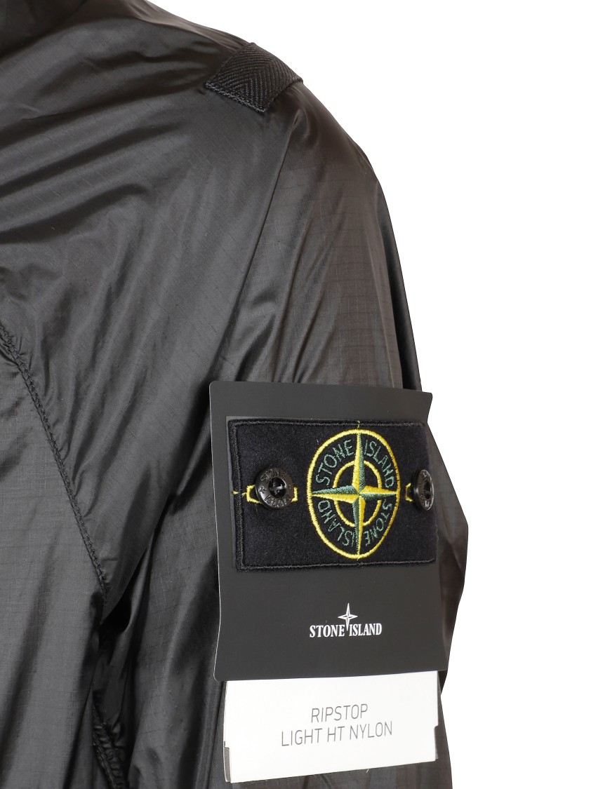 Stone Island Lightweight Grey Hooded Coat With Contrasting Black Accents In Black