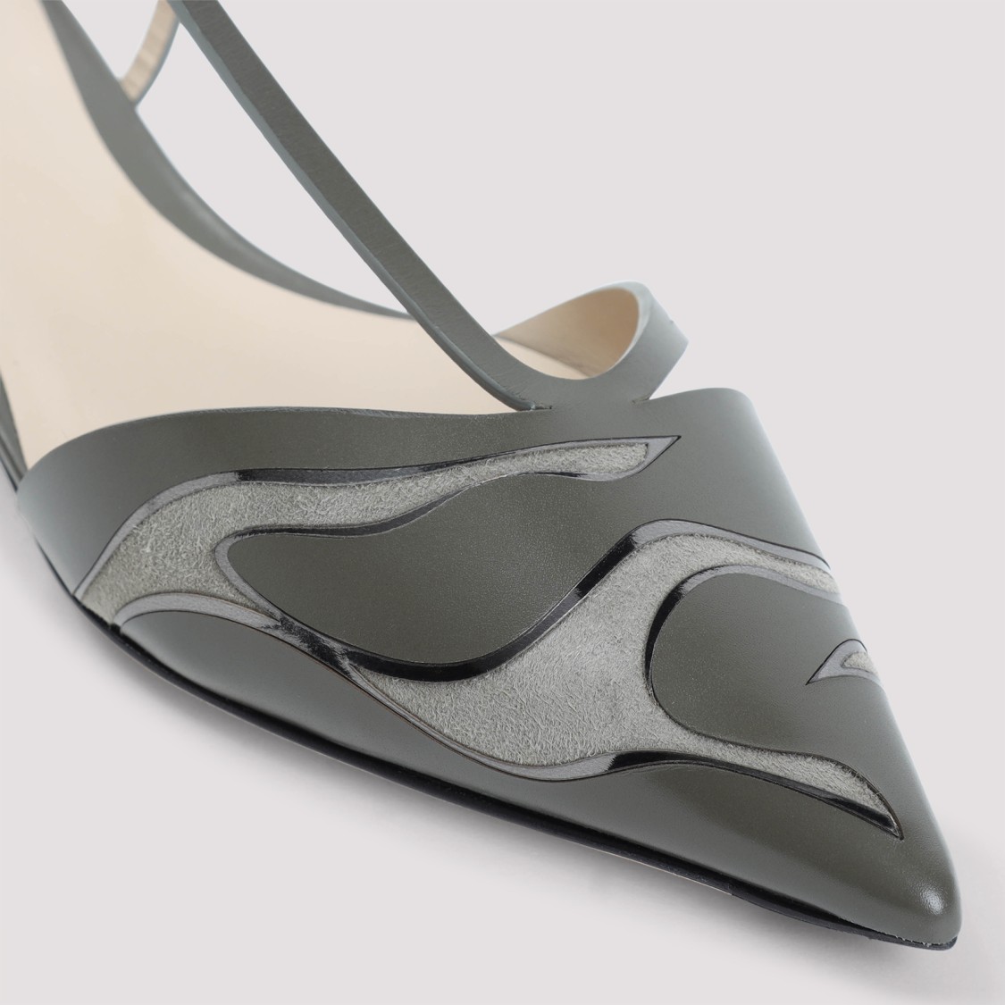 Giorgio Armani Pointed Leather Ballet Flats In Green