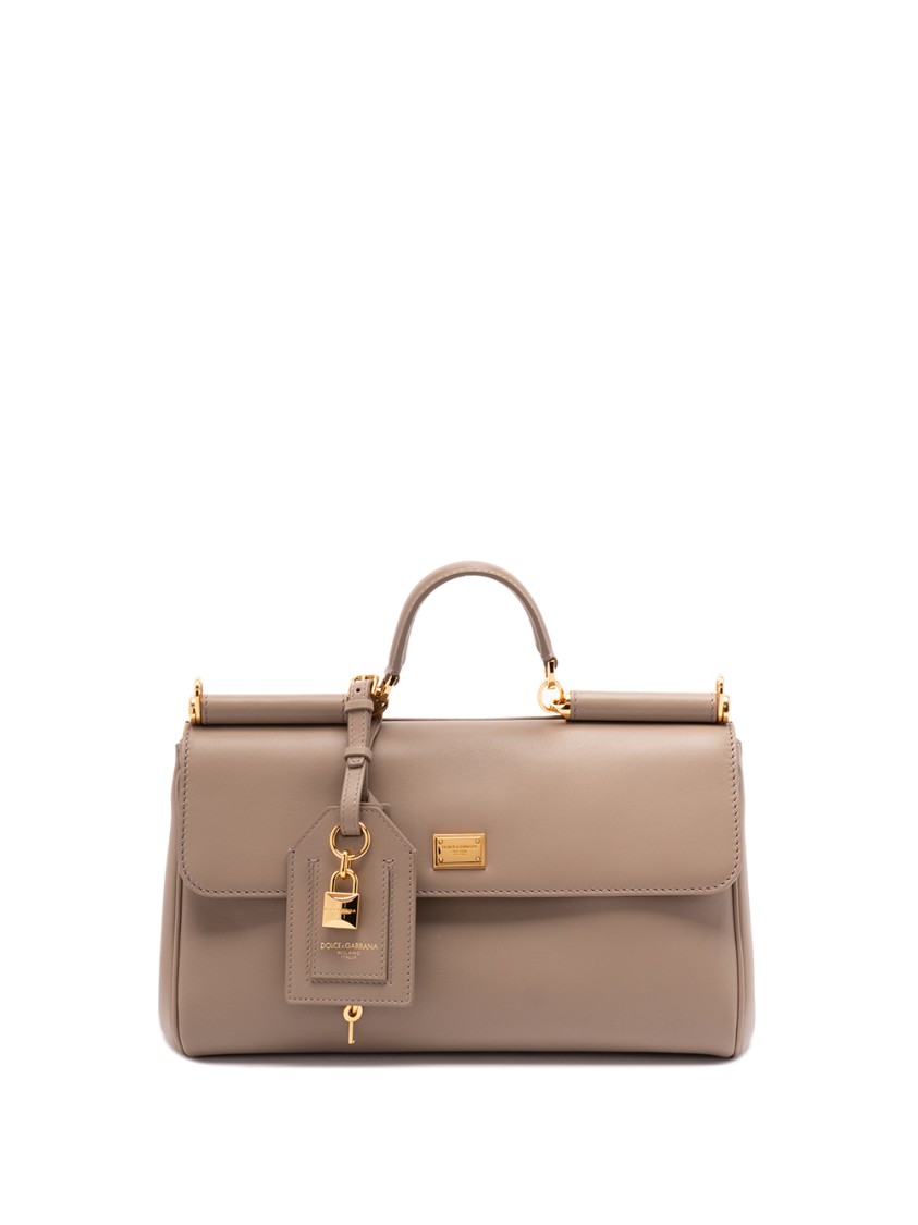 Dolce & Gabbana Structured Calf Leather Shoulder Bag In Brown