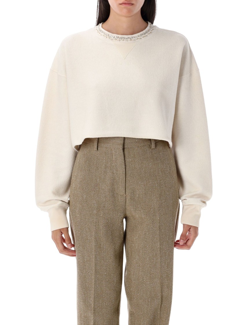 Golden Goose White Crewneck Cropped Sweatshirt In White