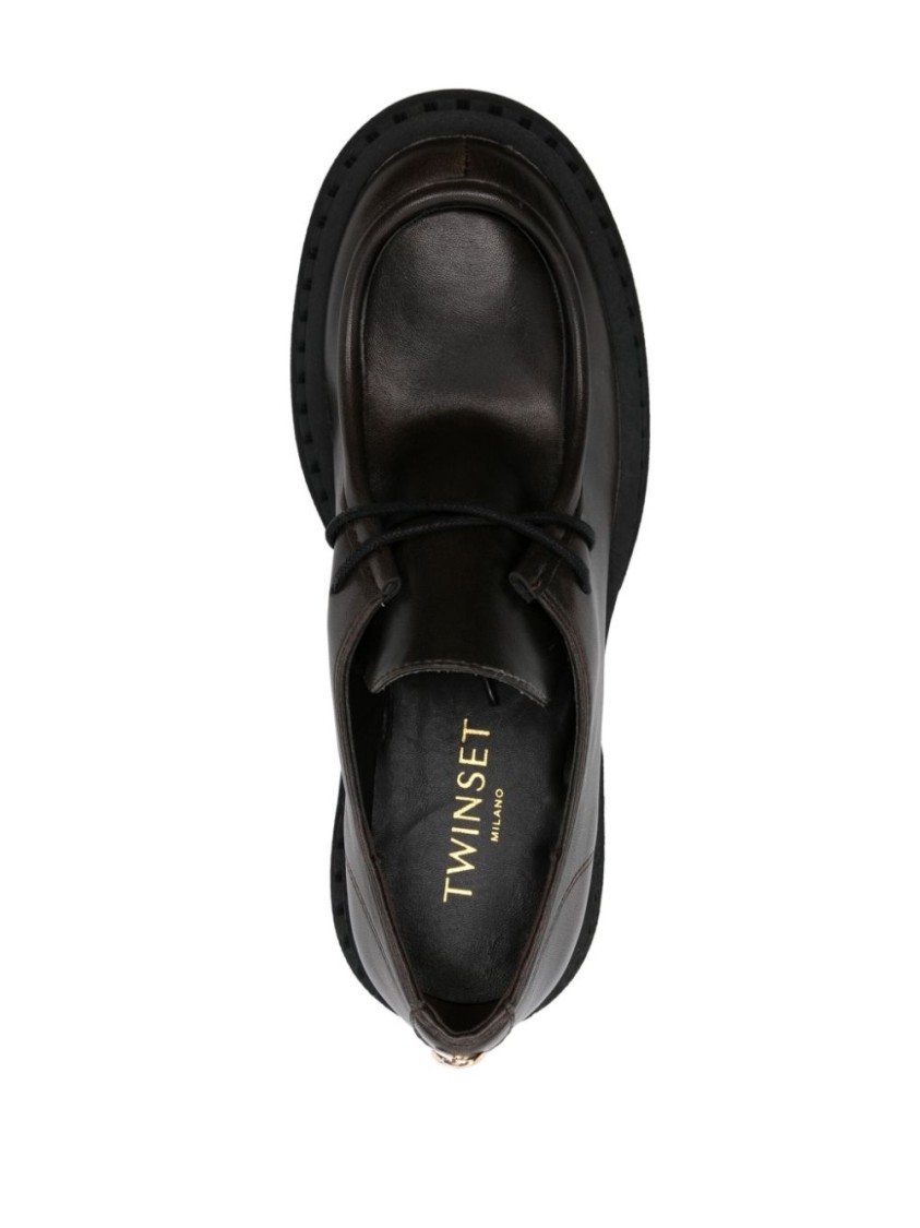 Twinset Twin-set Brown Lace-up Loafers With Distinctive Design In Brown