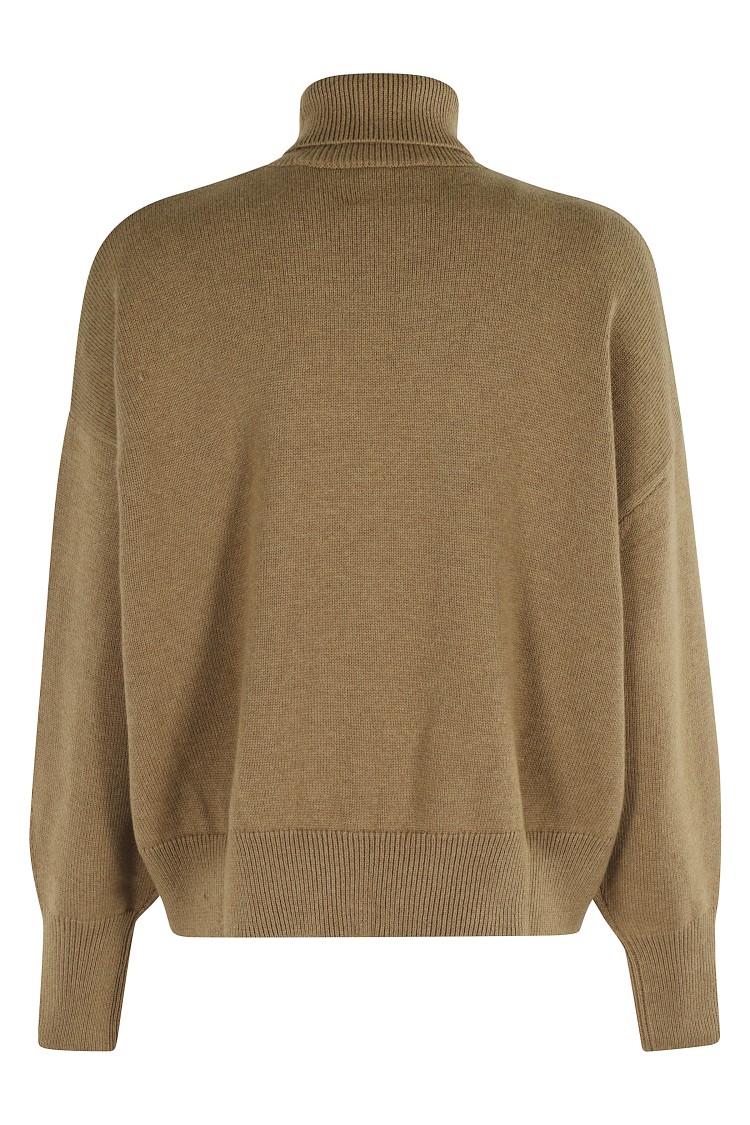 Isabel Marant Étoile High-neck Khaki Sweater With Subtle Logo Detail In Brown