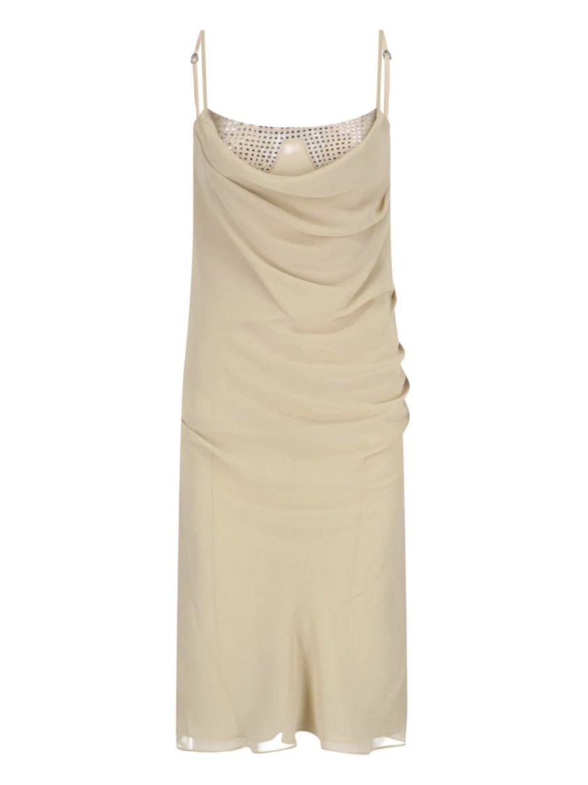 Attico Draped Cowl Neckline Spaghetti Straps In Neutrals