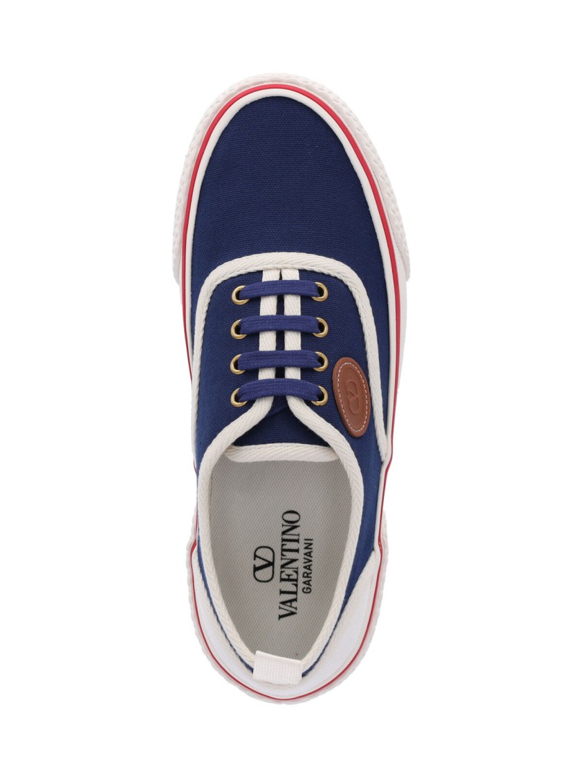 Valentino Garavani Blue Low Top Sneakers With Vlogo Patch On The Side In Cotton Man In Blue