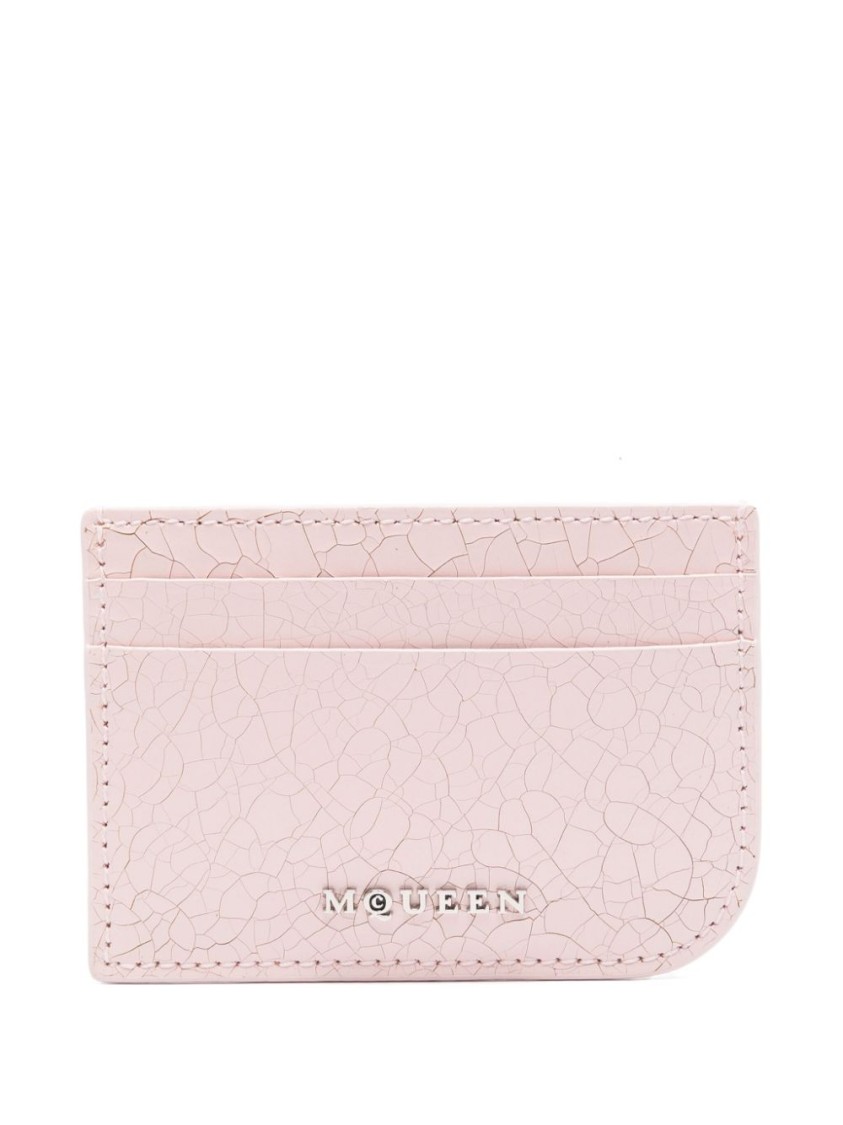 Alexander Mcqueen Cracked-effect Cardholder In Pink