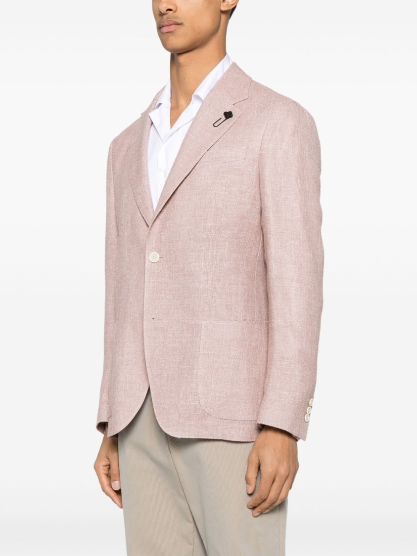 Shop Lardini Refined Linen Jacket With Front Button Fastening In White
