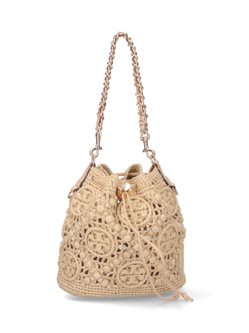 Tory Burch T Monogram Medium Bucket Bag  Beige
