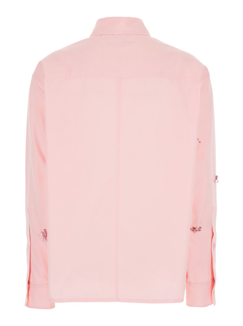 Shop Des Phemmes Pink Shirt With Classic Collar And Front Embellishments