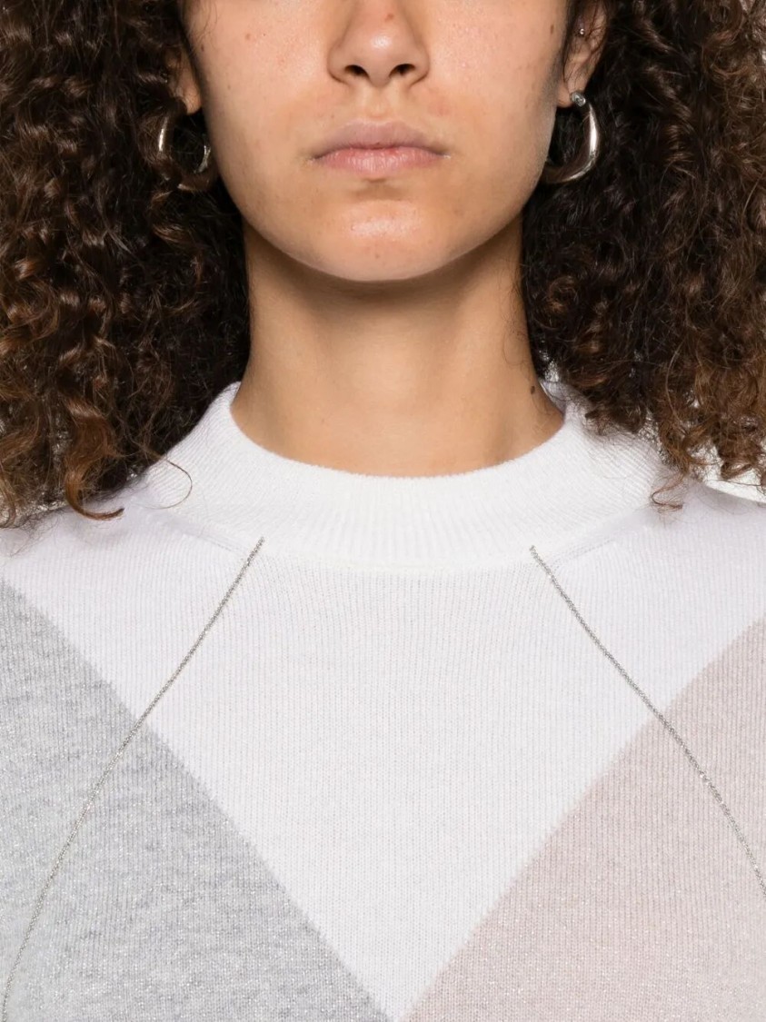 Peserico Geometric Argyle Pattern Cropped Sweater In Neutral