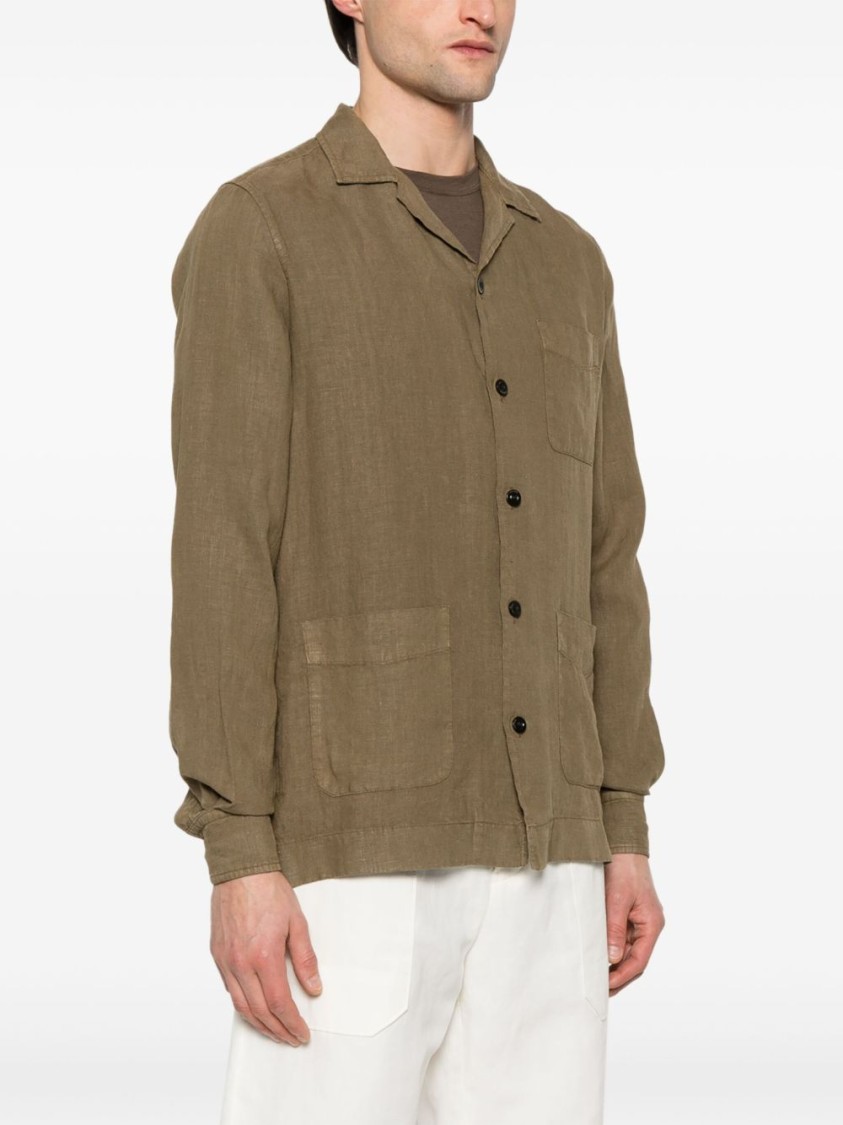 Boglioli Olive Green Relaxed-fit Overshirt With Button Fastening In Brown