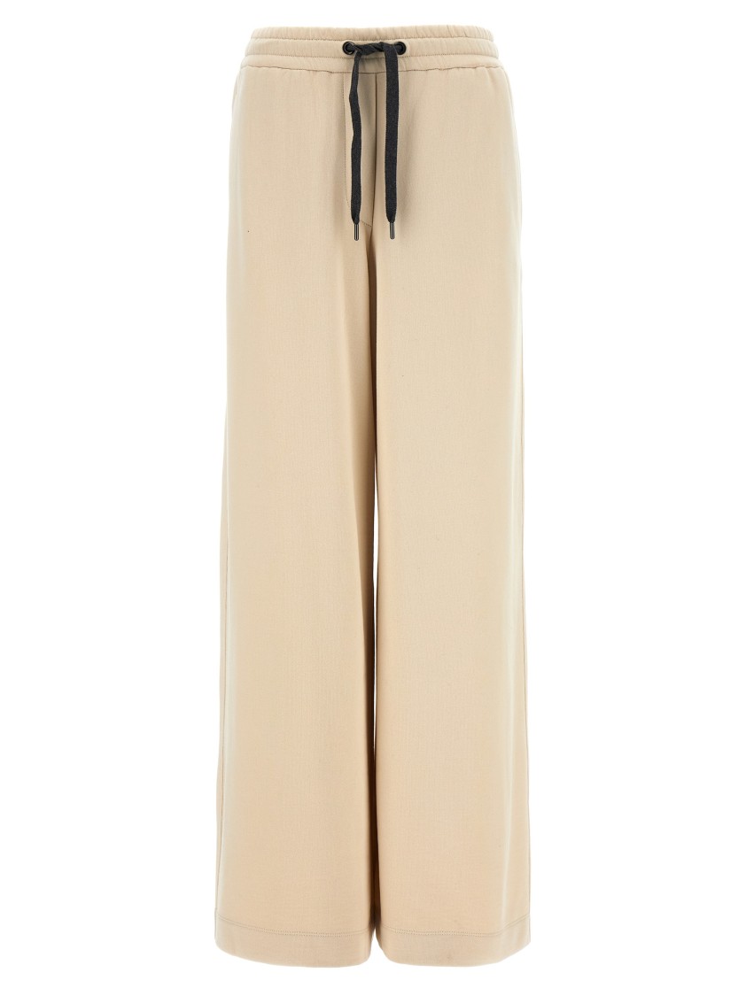 Brunello Cucinelli Wide-leg Fleece Trousers With Adjustable Drawstring In Neutral
