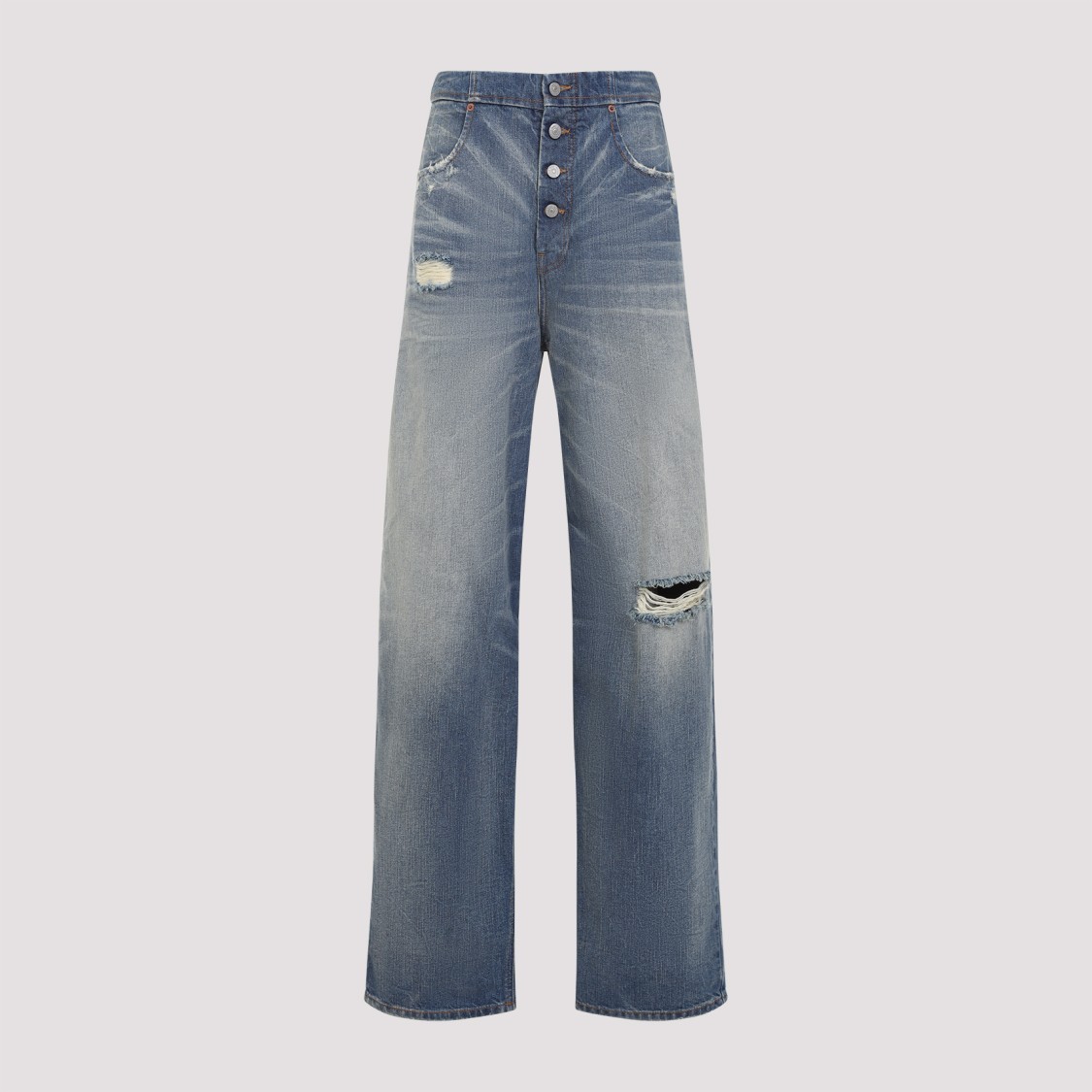 Shop Mm6 Maison Margiela Mm6 By Maison Margiela 5 Pockets Mid-blue Cotton Jeans In Grey