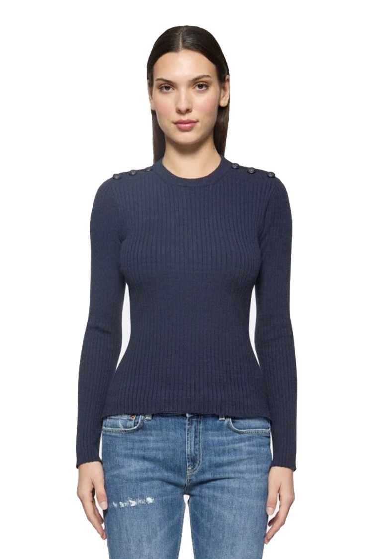 Dondup Fitted Blue Sweater With Shoulder Buttons In Blue