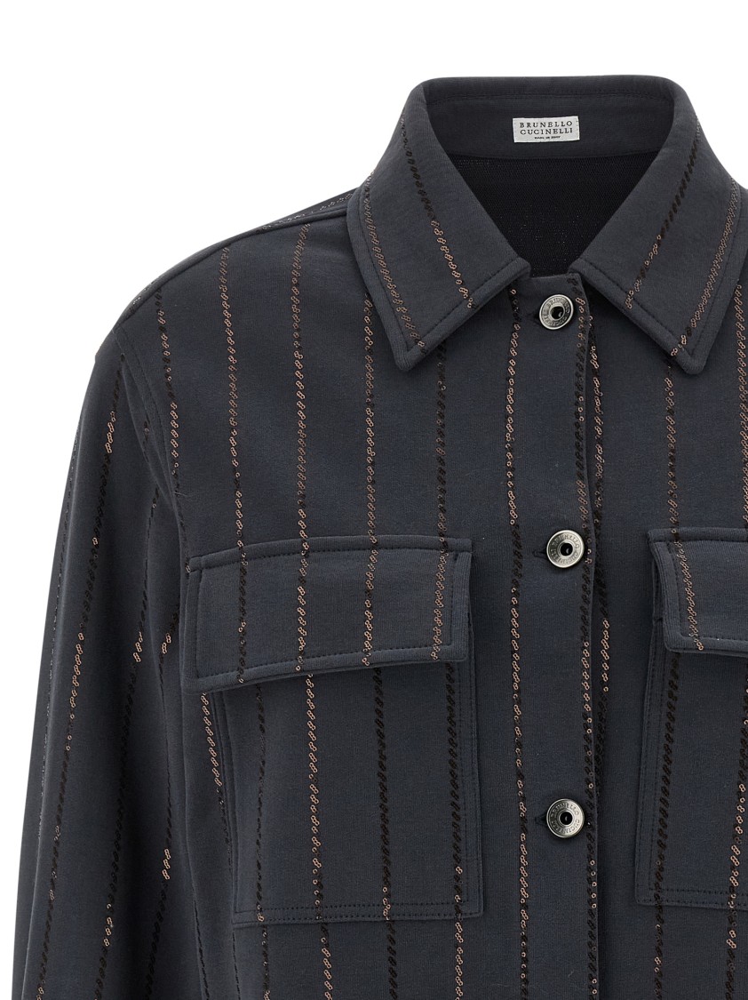 Brunello Cucinelli Knitwear With Chest Pockets And Collared Neck In Black