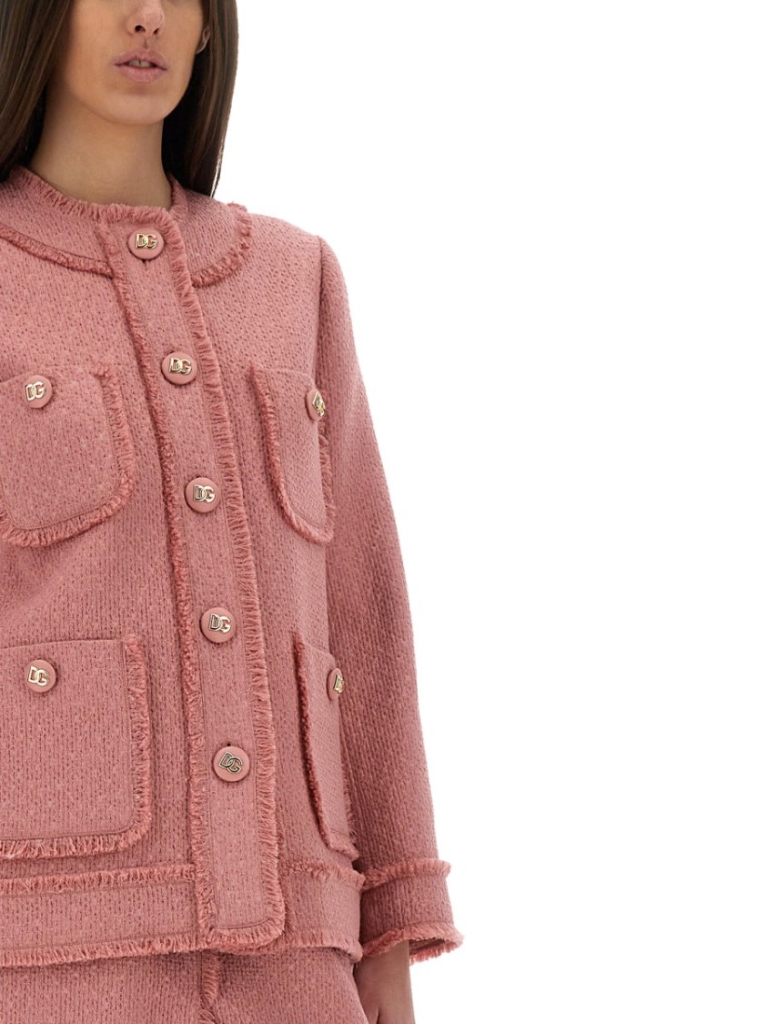 Dolce & Gabbana Rachel Tweed Single-breasted Collarless Jacket In Pink