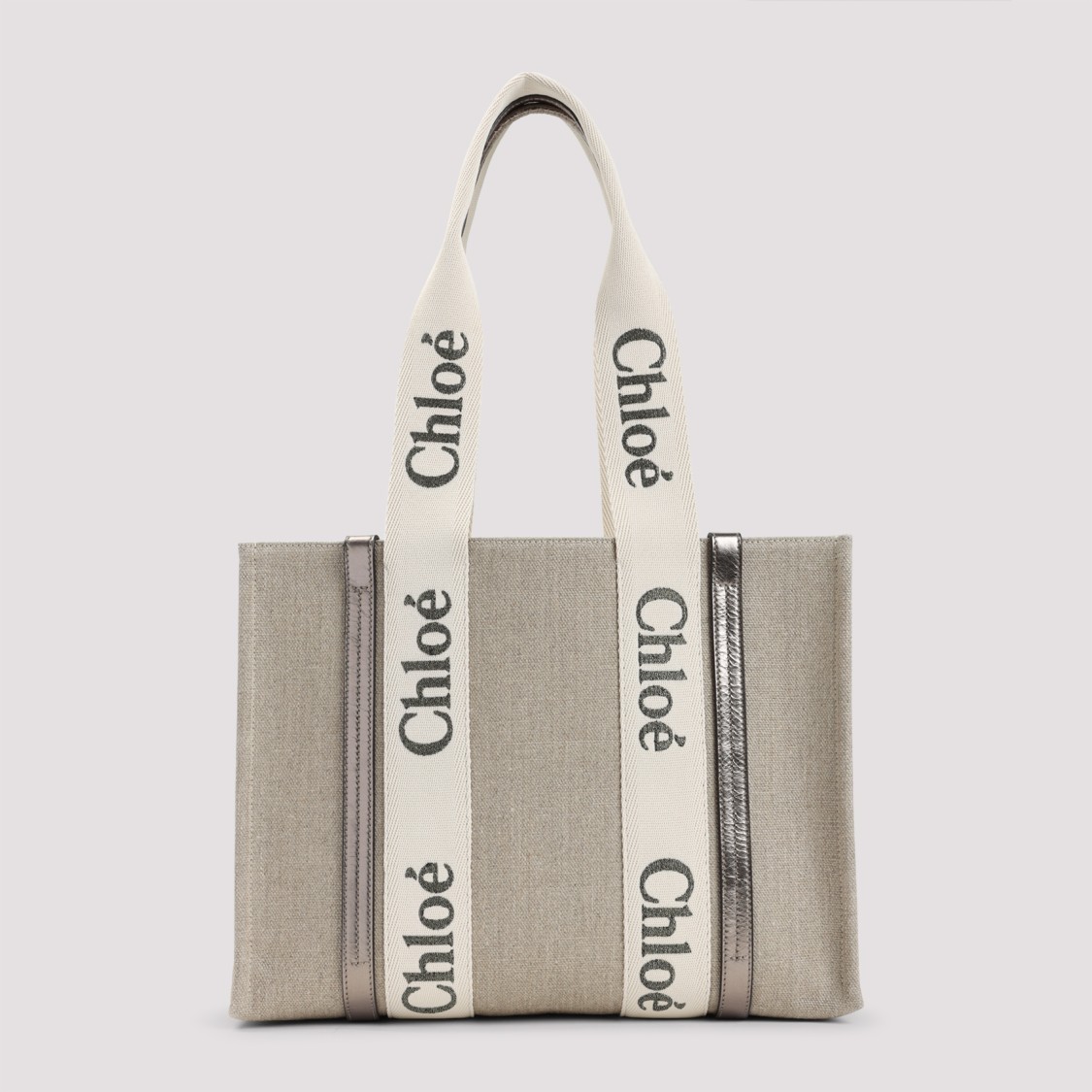 Shop Chloé Woody Grey Linen Shoulder Bag