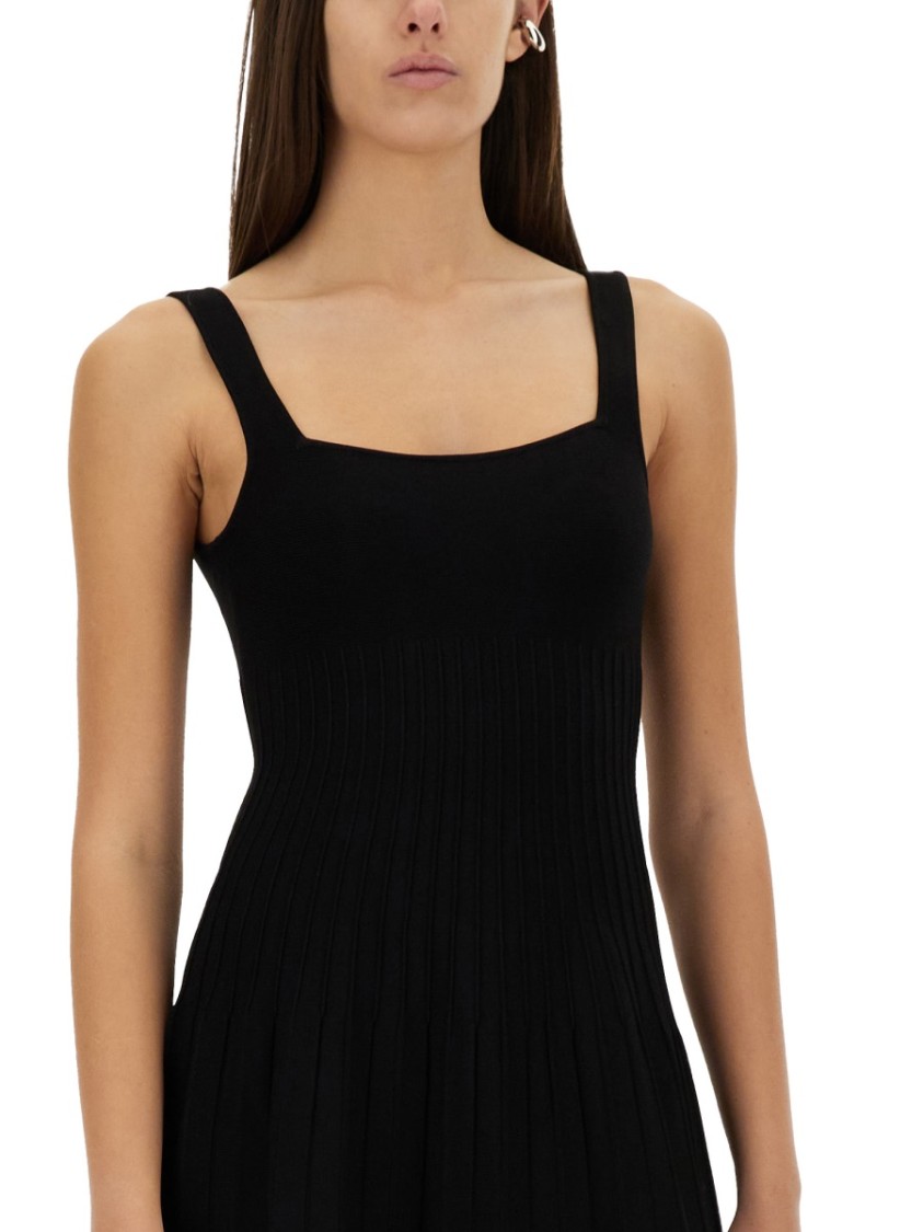Staud Ellison Pleated Ribbed-knit Midi Dress In Black
