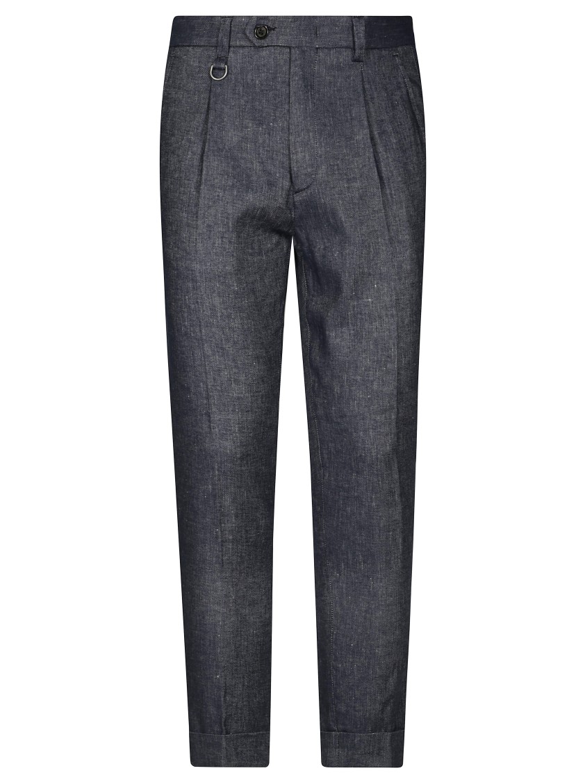 Paolo Pecora Tailored Grey Linen-blend Trousers With Pleats In Gray