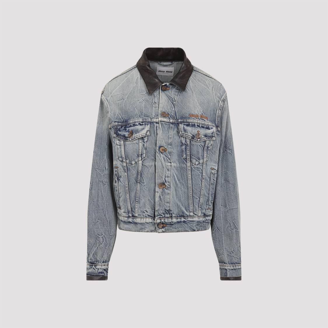Miu Miu Cropped Denim Jacket With Distressed Finish In Blue