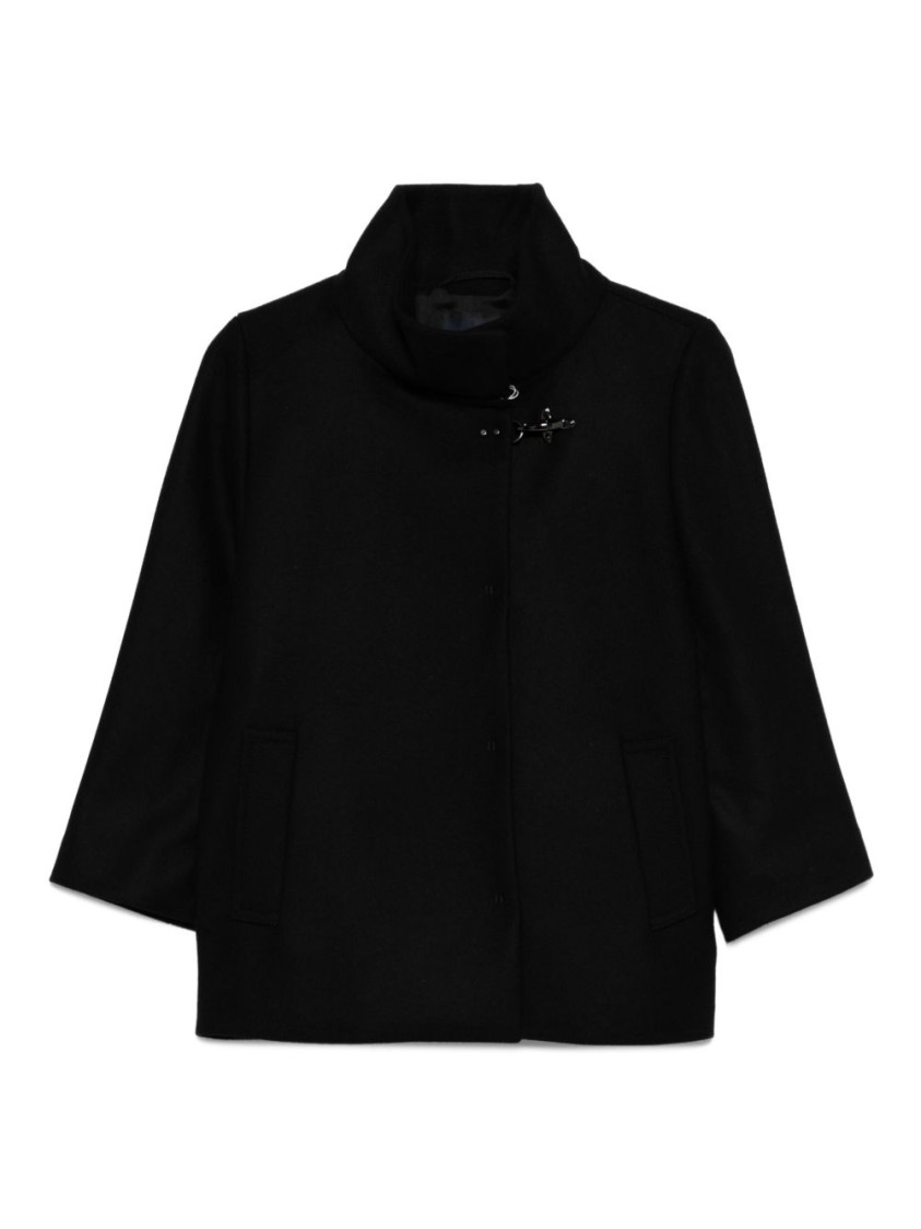 Fay Structured Black Jacket With High Collar In Black