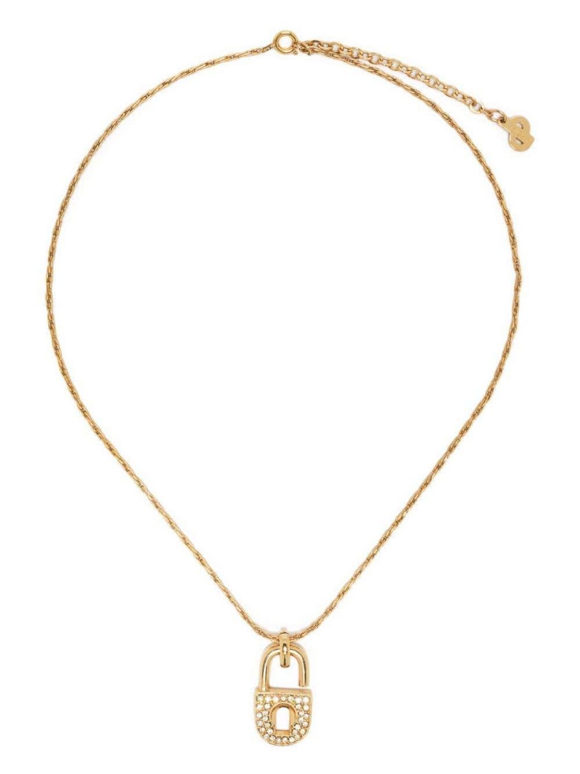 DIOR CHRISTIAN DIOR GOLD-TONE PADLOCK PENDANT NECKLACE