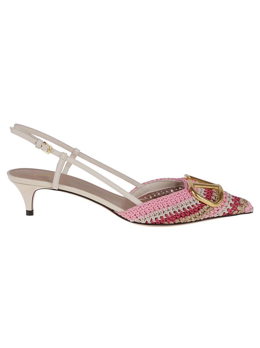 Valentino Multicolor Crochet Vlogo Pumps In Pink