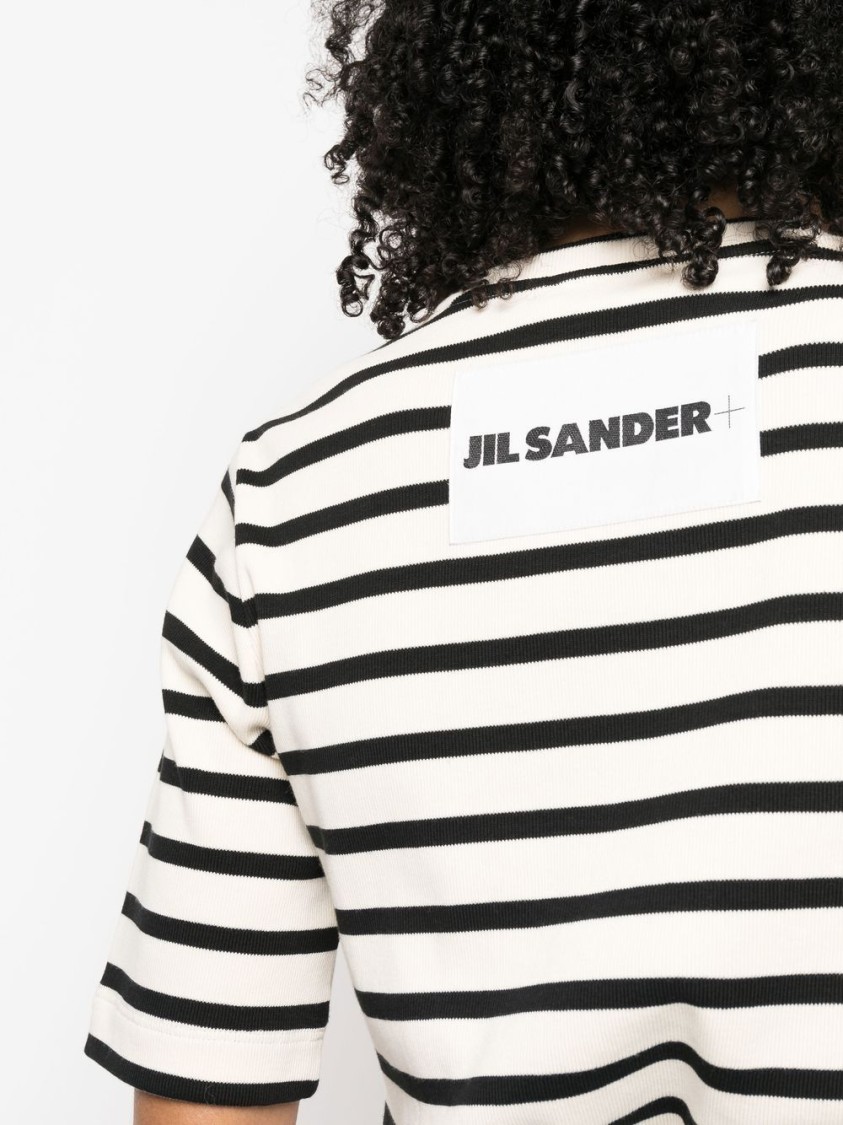 Jil Sander Black And White Knitted Striped T-shirt In Cotton Woman In White