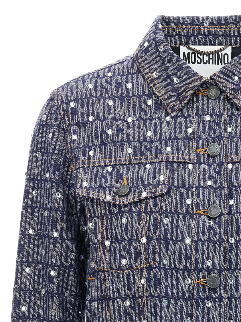 Moschino 'studded Collar' Jacket With Pockets In Blue